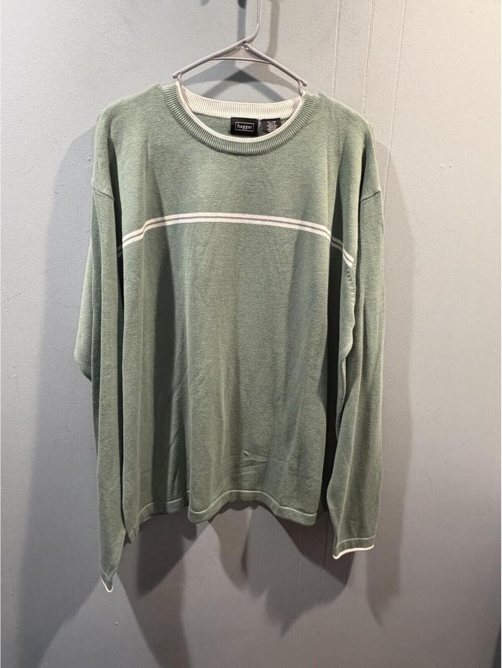 Men Haggar Long Sleeves T Shirt Size XXL Green/White